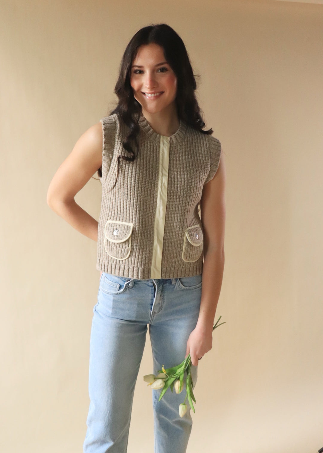 Ottowa Sweater Vest in Mocha + Cream