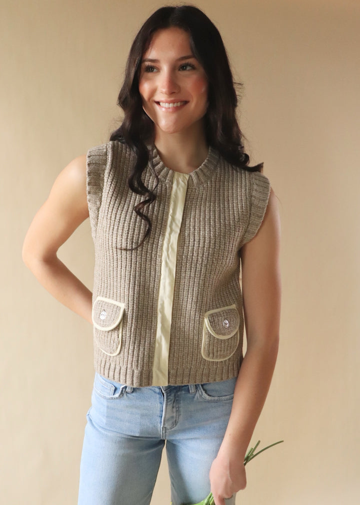 Ottowa Sweater Vest in Mocha + Cream