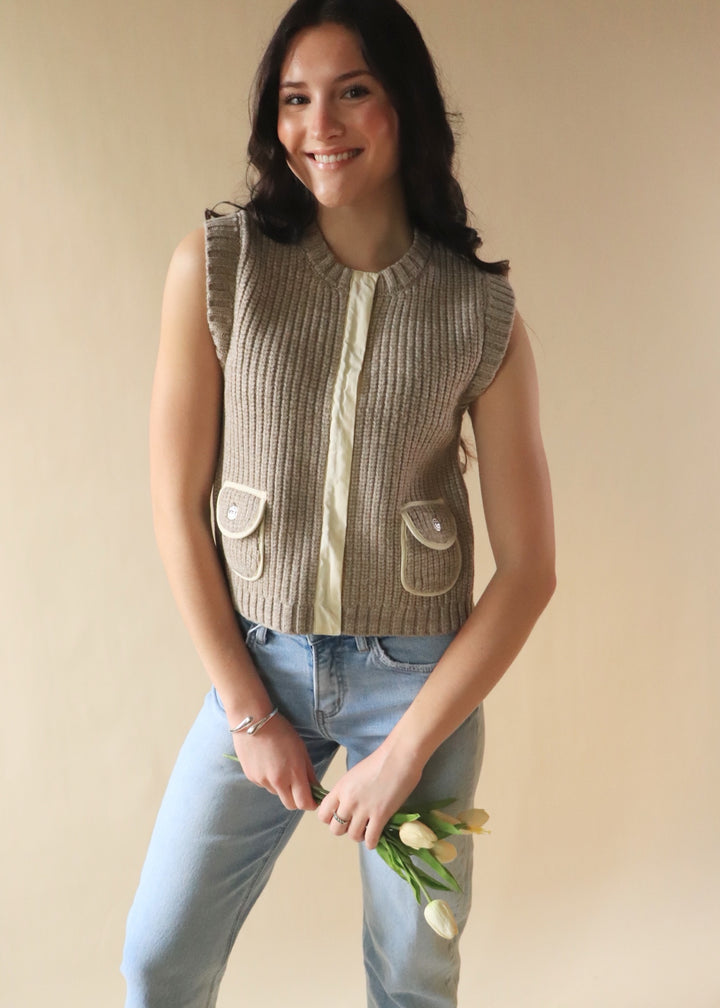 Ottowa Sweater Vest in Mocha + Cream