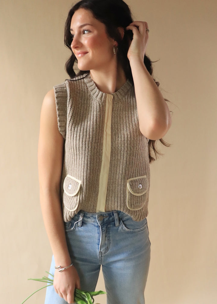 Ottowa Sweater Vest in Mocha + Cream