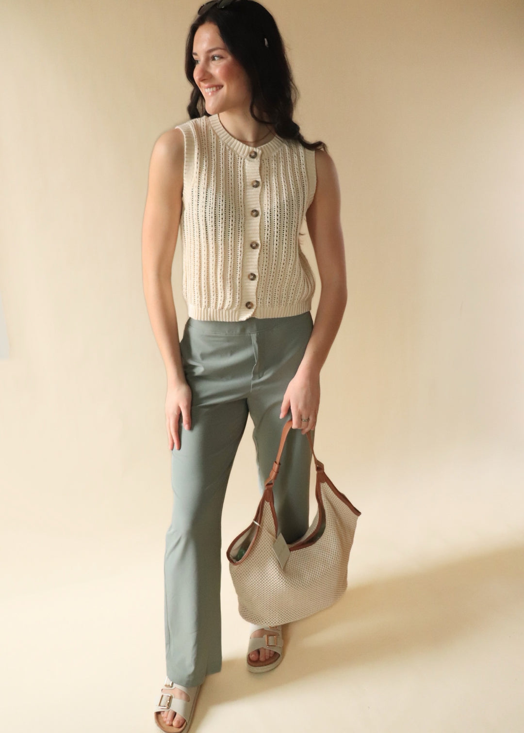 RESTOCK Christina Woven Crinkle Trousers in Limestone