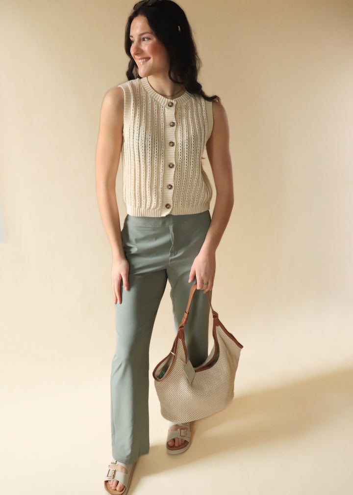 RESTOCK Christina Woven Crinkle Trousers in Limestone