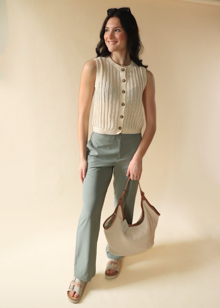 RESTOCK Christina Woven Crinkle Trousers in Limestone