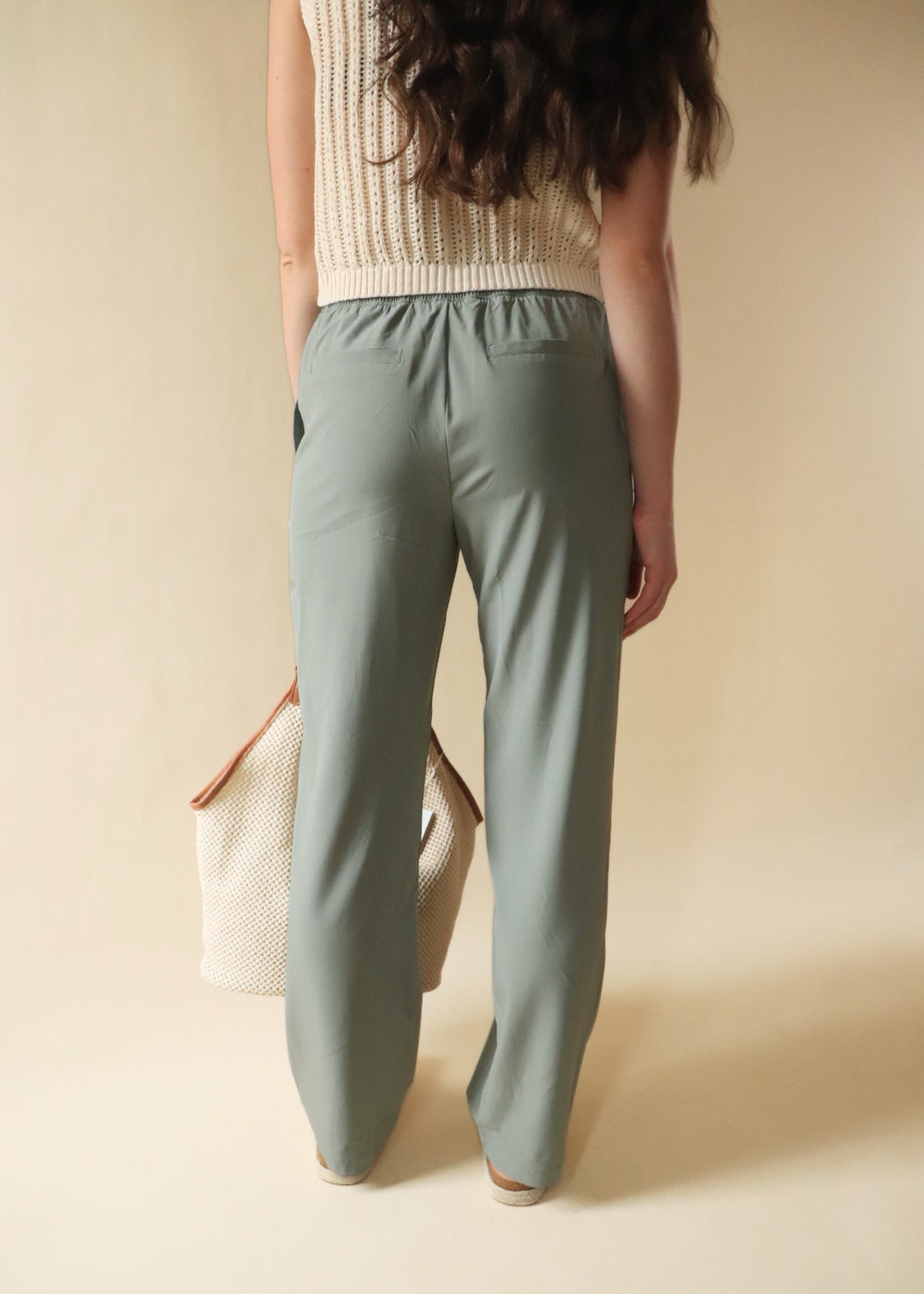 RESTOCK Christina Woven Crinkle Trousers in Limestone