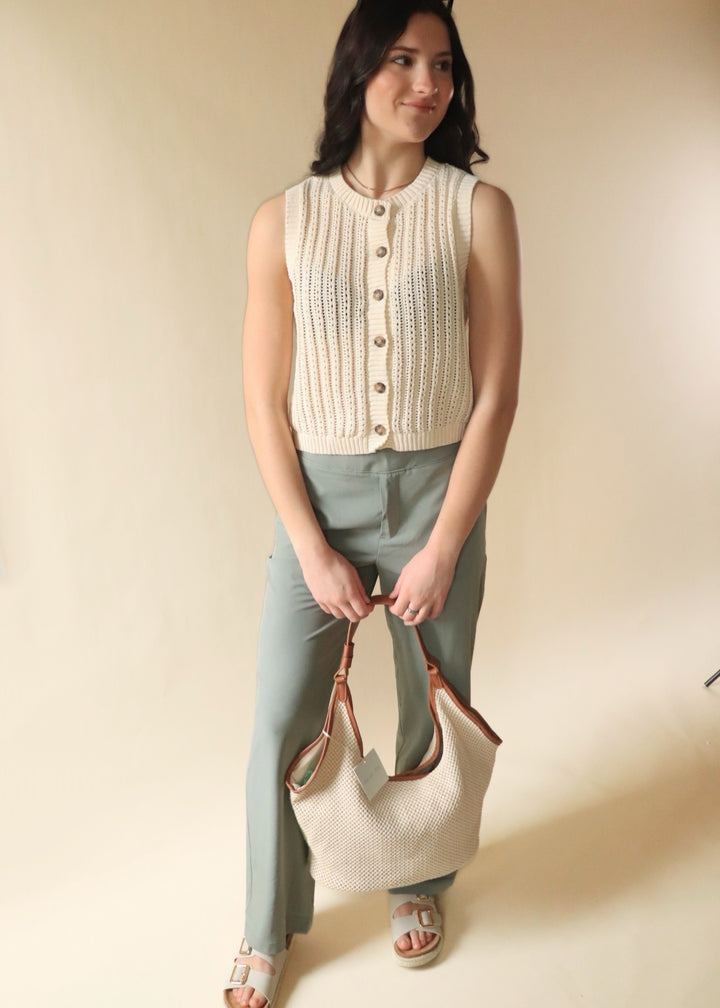 RESTOCK Christina Woven Crinkle Trousers in Limestone