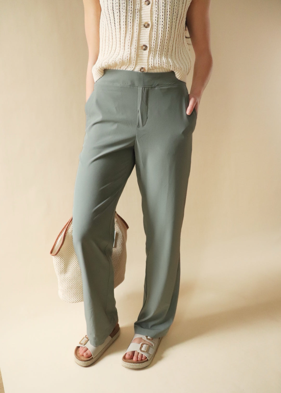 RESTOCK Christina Woven Crinkle Trousers in Limestone