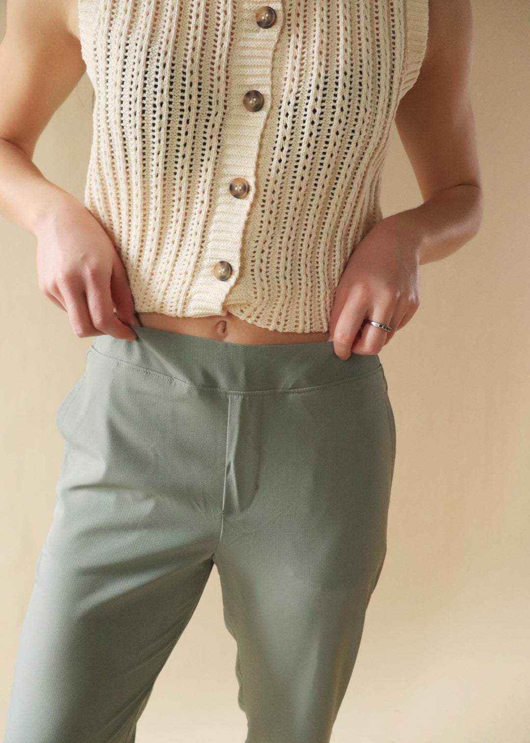 RESTOCK Christina Woven Crinkle Trousers in Limestone