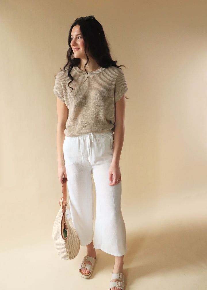 Woven Crep Cropped Pants in Off White