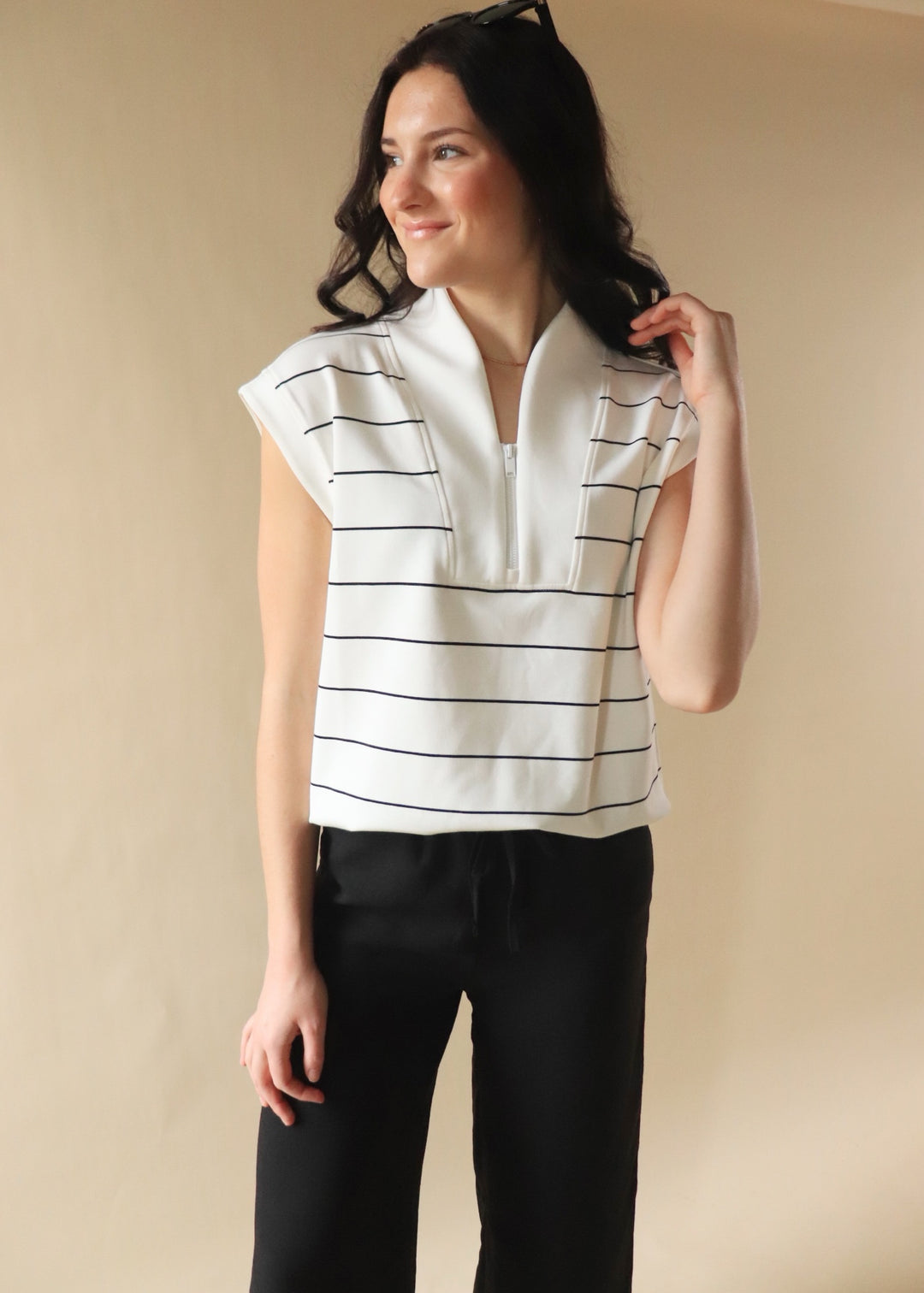 Maya Stripe V-Neck Sleeveless Scuba Top