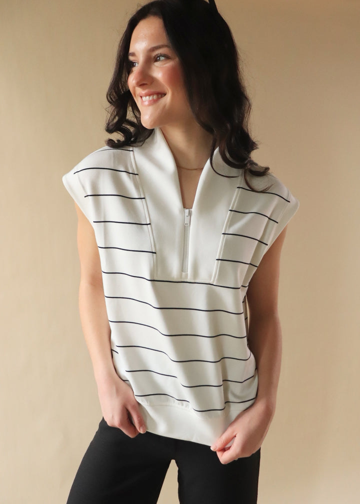 Maya Stripe V-Neck Sleeveless Scuba Top