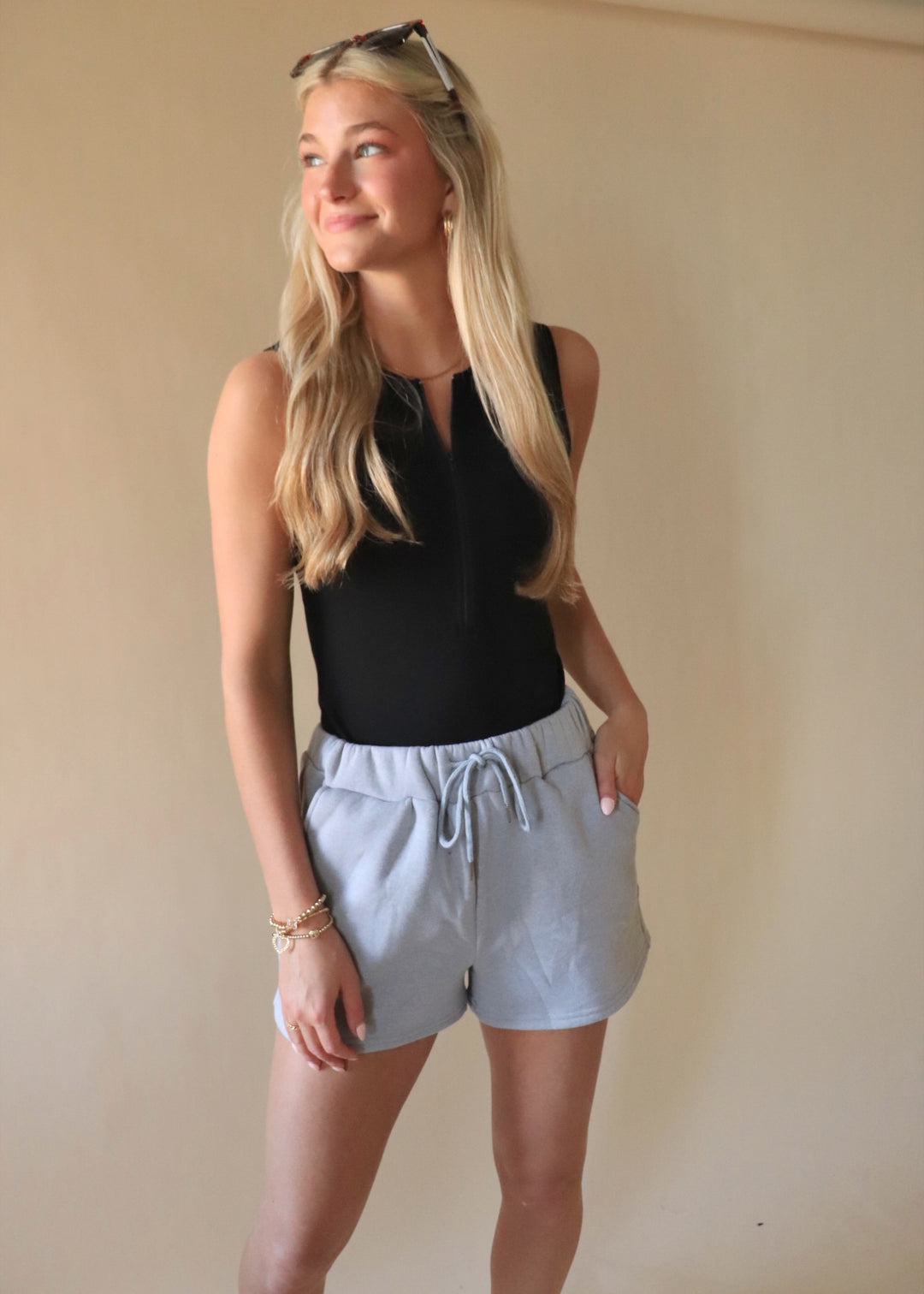CLEARANCE FINAL SALE Scuba Sleeveless Half-Zip Knit Bodysuit