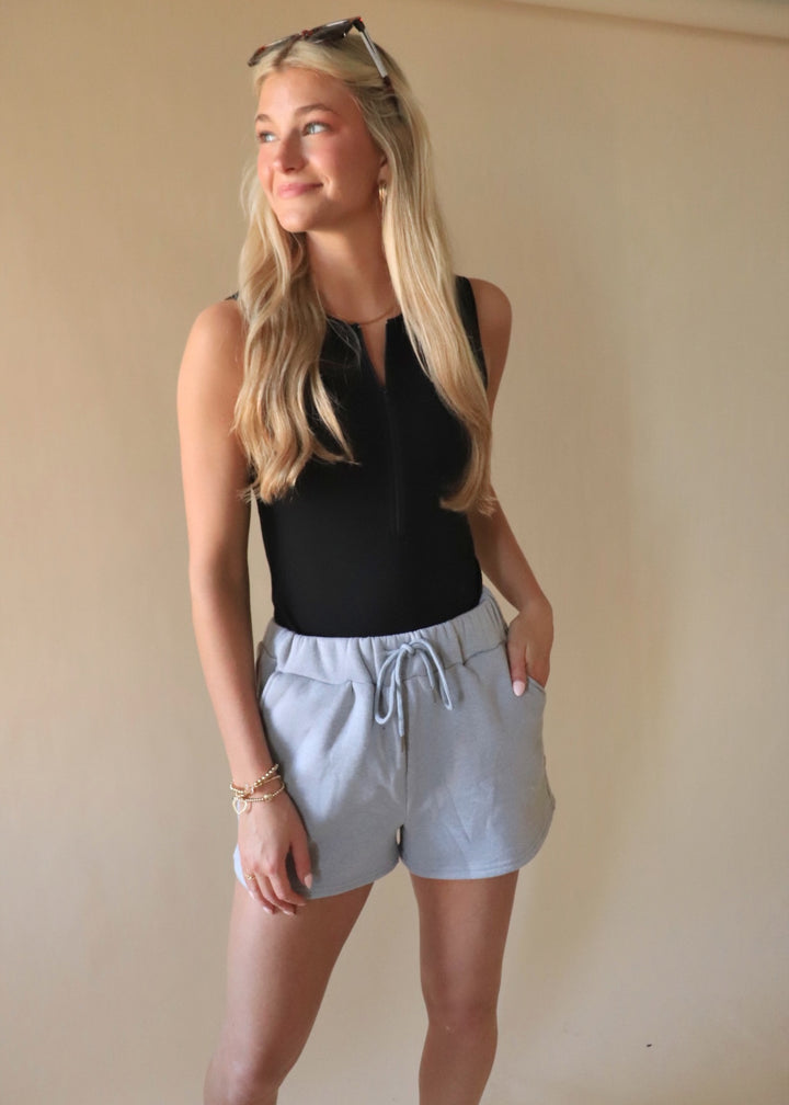CLEARANCE FINAL SALE Scuba Sleeveless Half-Zip Knit Bodysuit