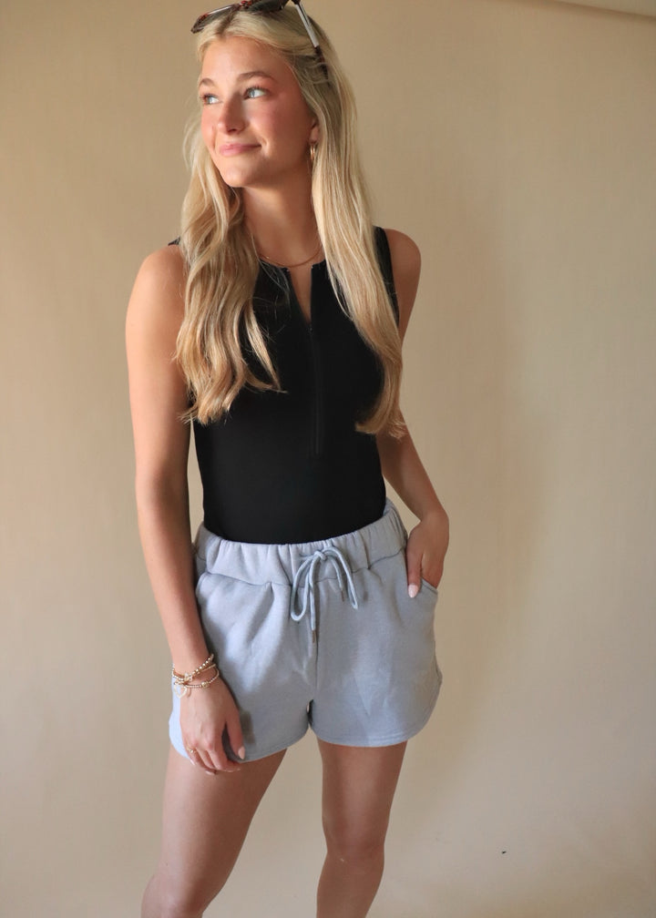 CLEARANCE FINAL SALE Scuba Sleeveless Half-Zip Knit Bodysuit