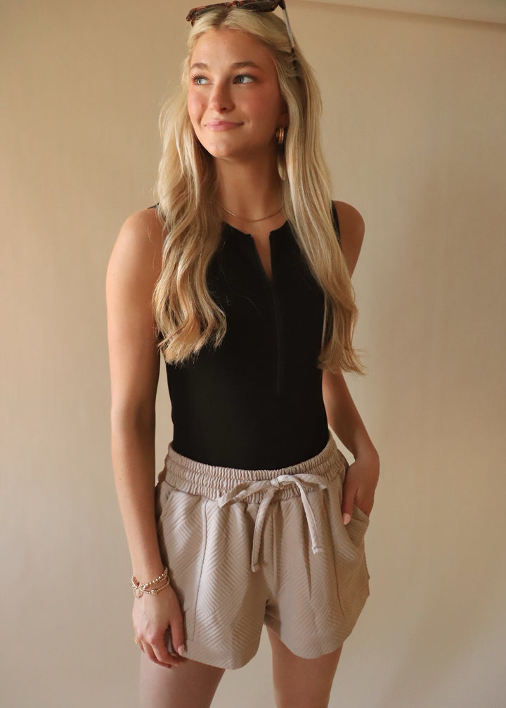 CLEARANCE FINAL SALE Scuba Sleeveless Half-Zip Knit Bodysuit