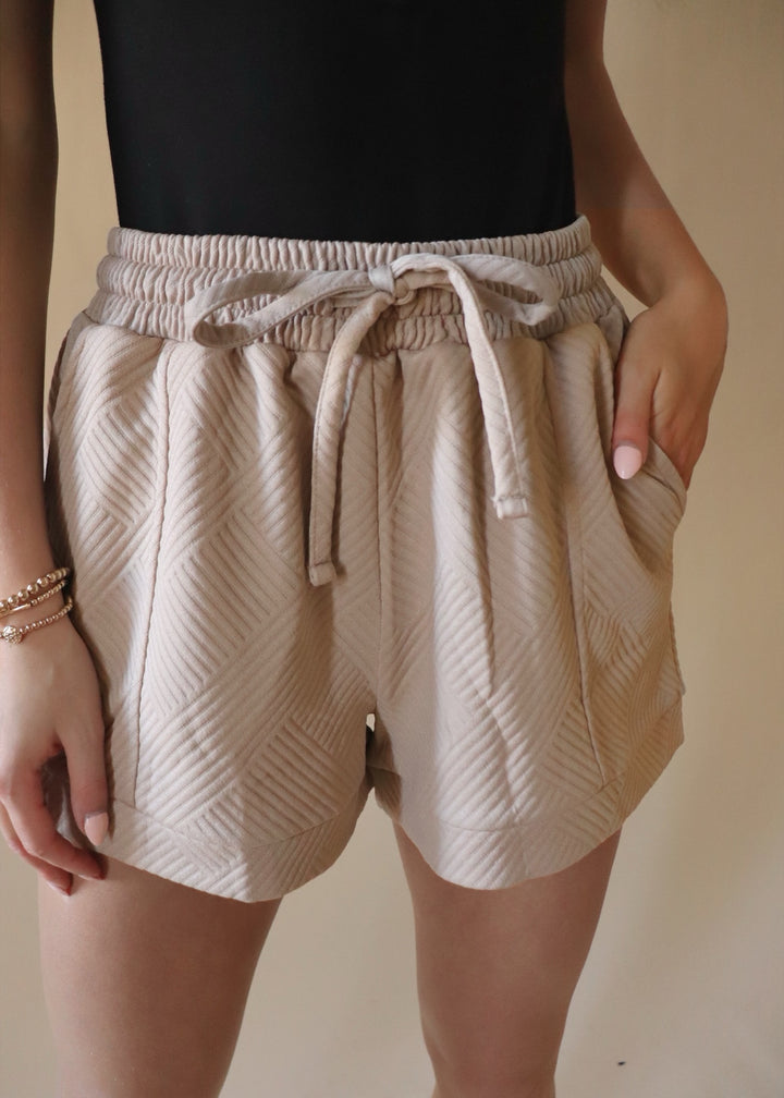 Textured Drawstring Shorts in Ash Mocha