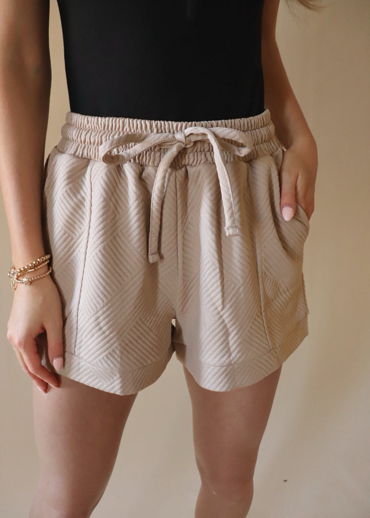 Textured Drawstring Shorts in Ash Mocha