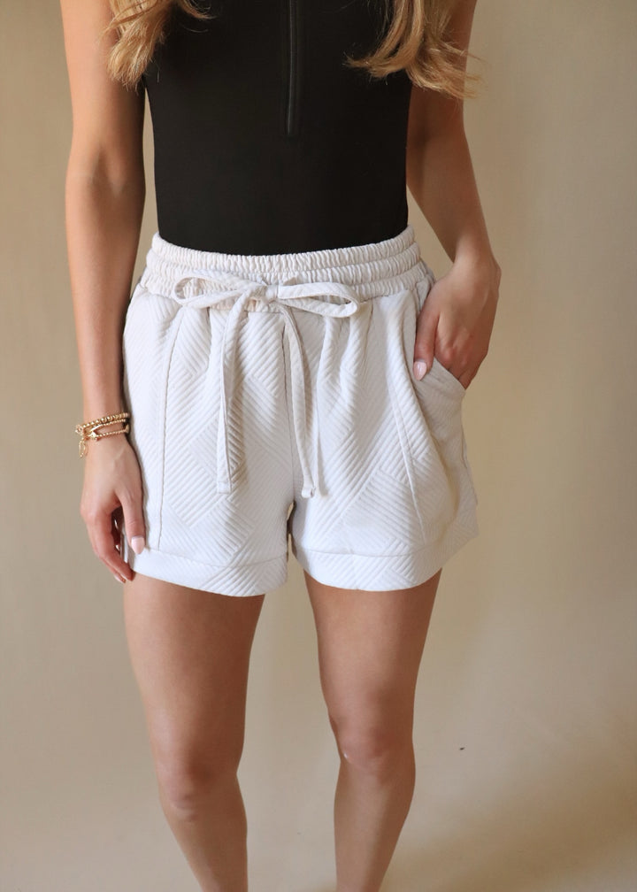 Textured Drawstring Shorts in Sand Beige