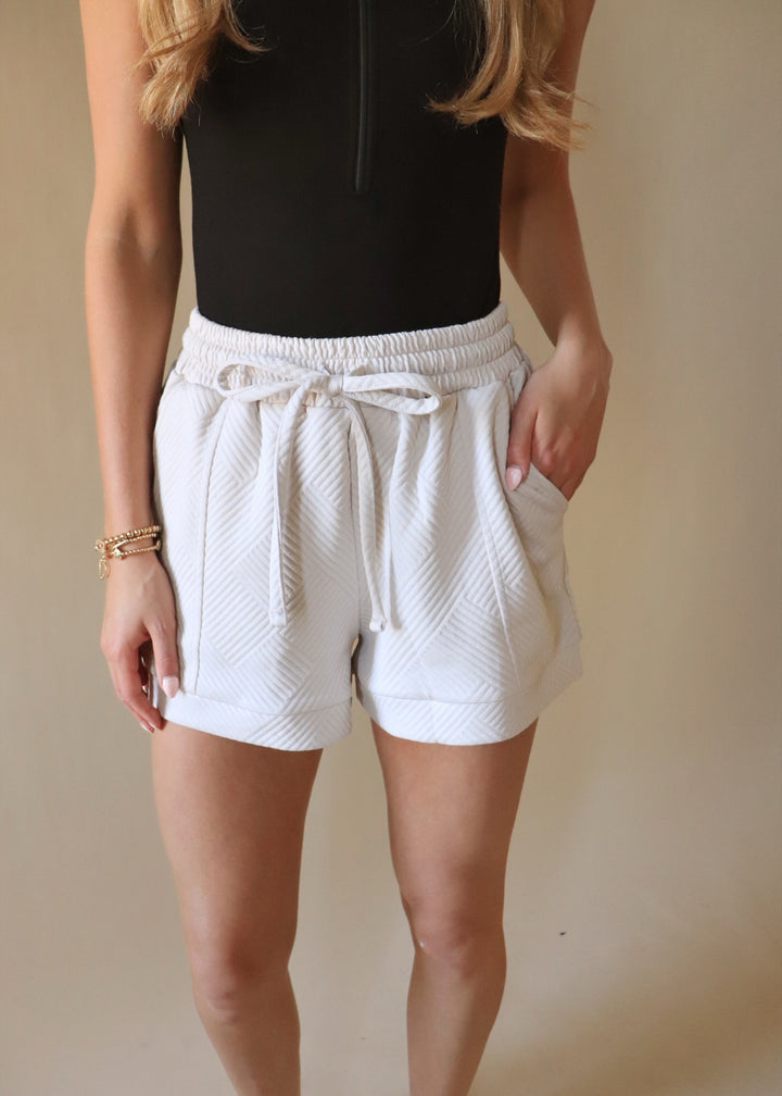 Textured Drawstring Shorts in Sand Beige
