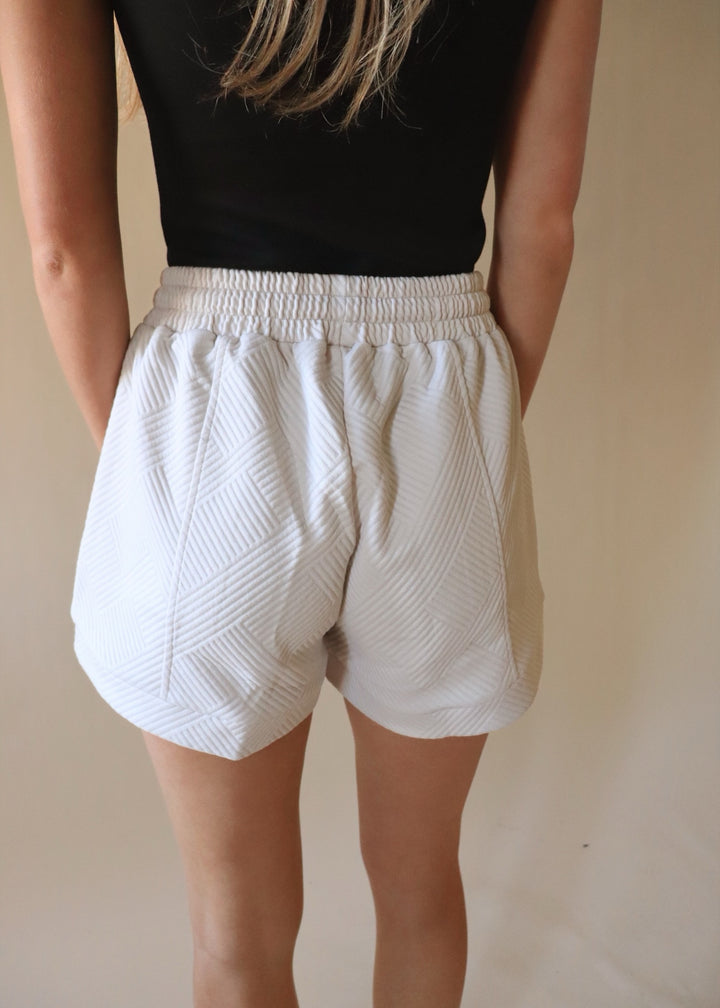 Textured Drawstring Shorts in Sand Beige