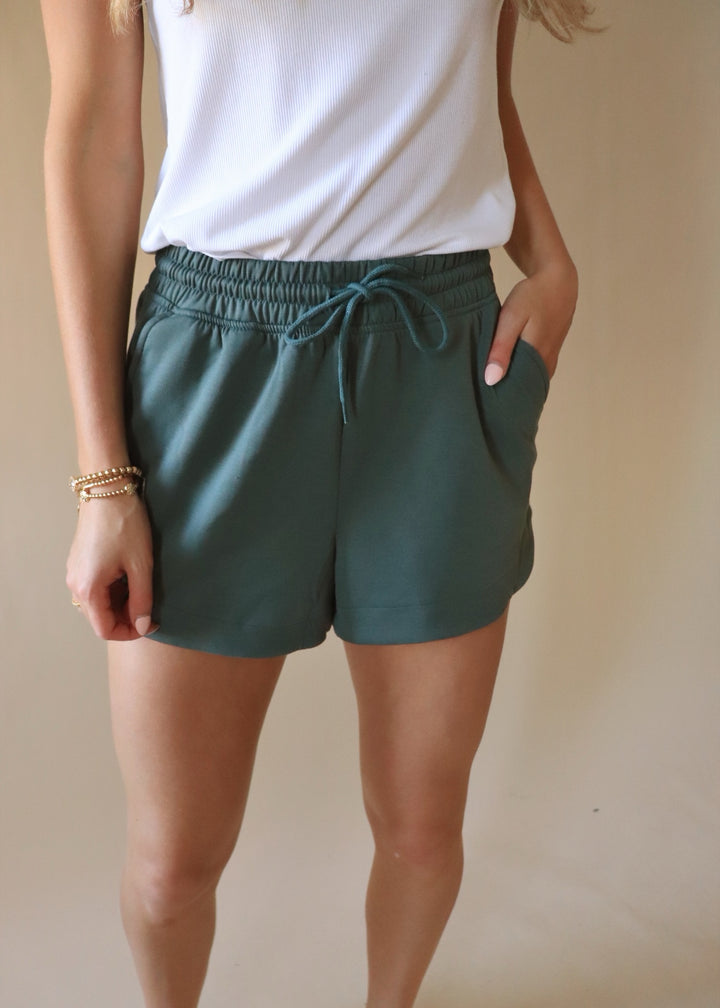 Scuba Elastic Waist Shorts in Dark Forest