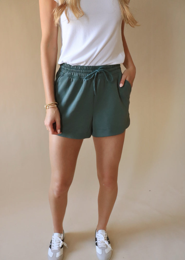 Scuba Elastic Waist Shorts in Dark Forest
