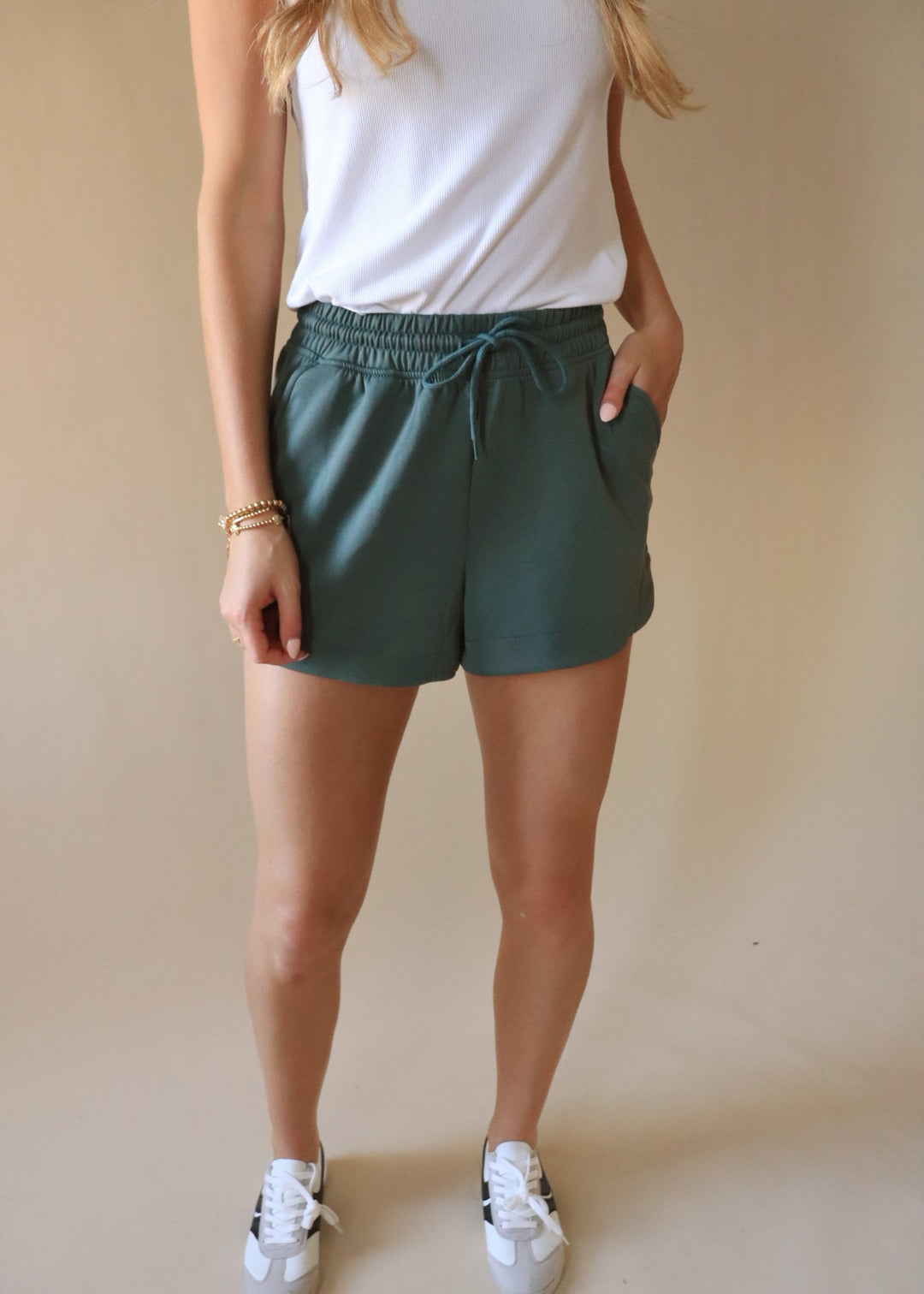 Scuba Elastic Waist Shorts in Dark Forest