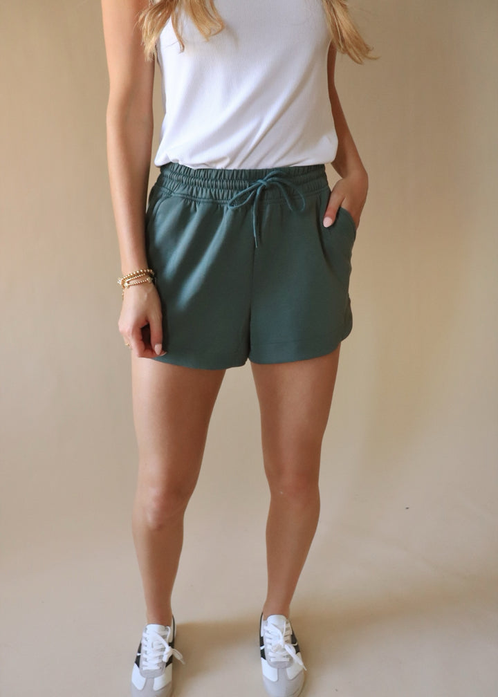 Scuba Elastic Waist Shorts in Dark Forest