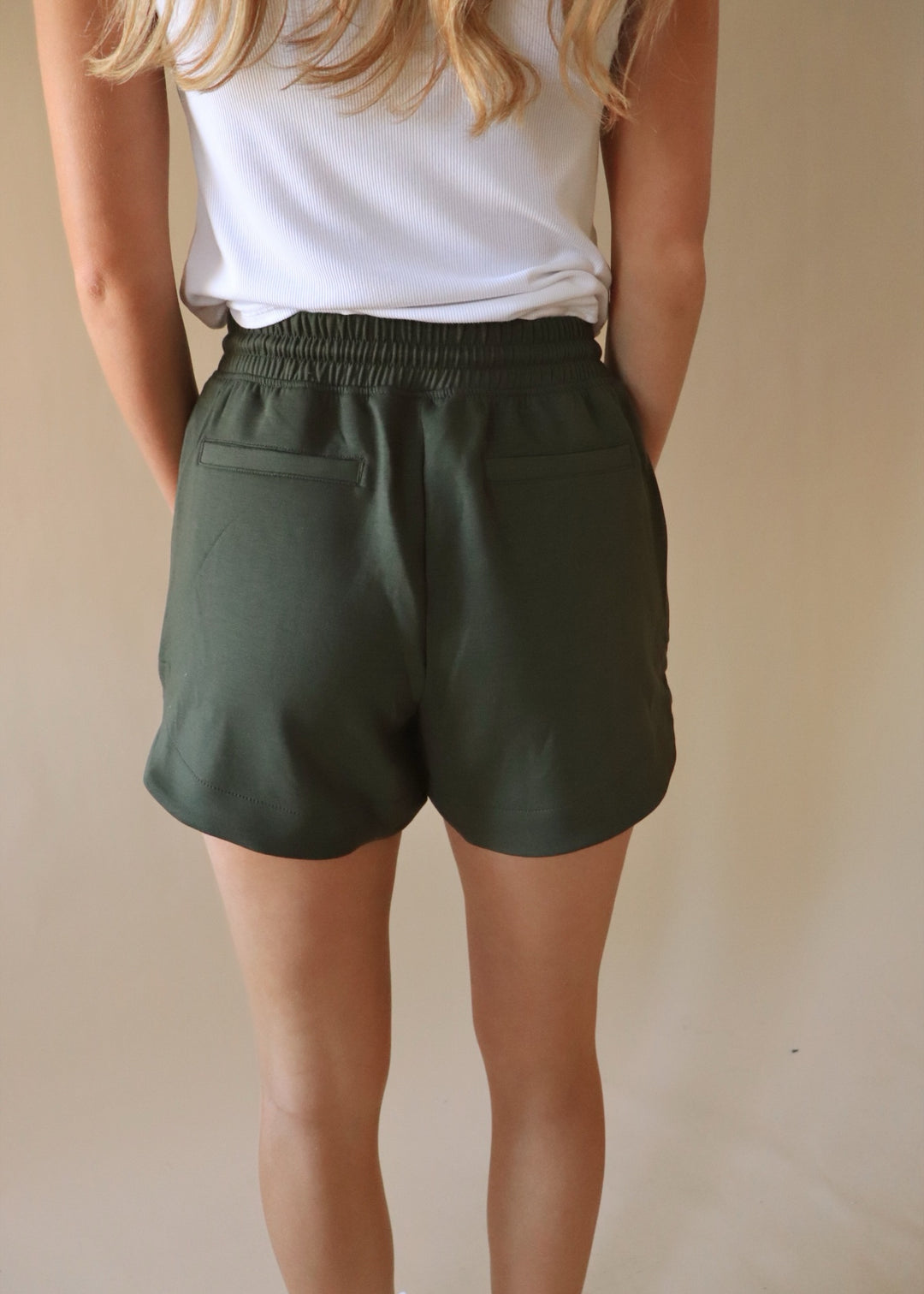 Scuba Elastic Waist Shorts in Dark Olive