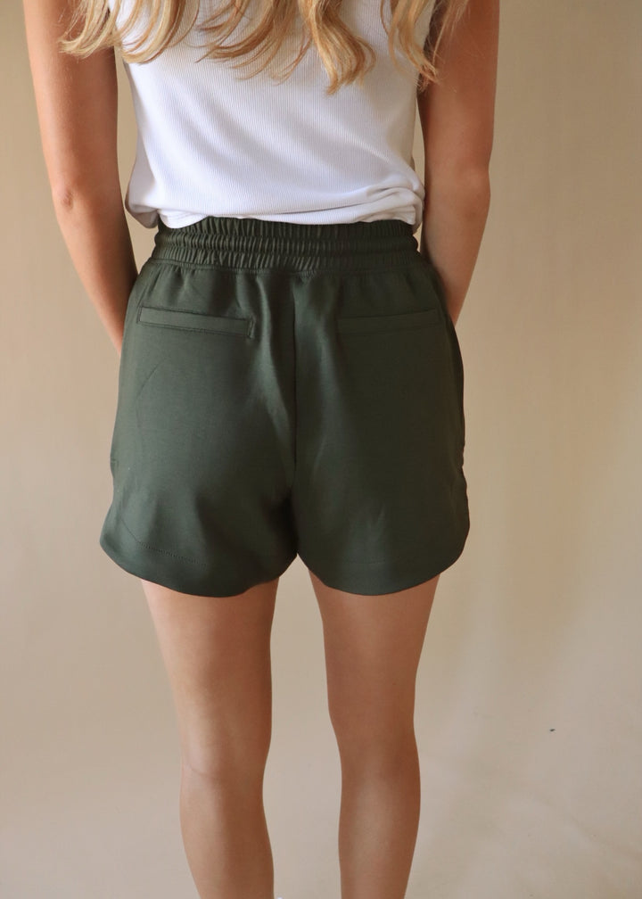 Scuba Elastic Waist Shorts in Dark Olive