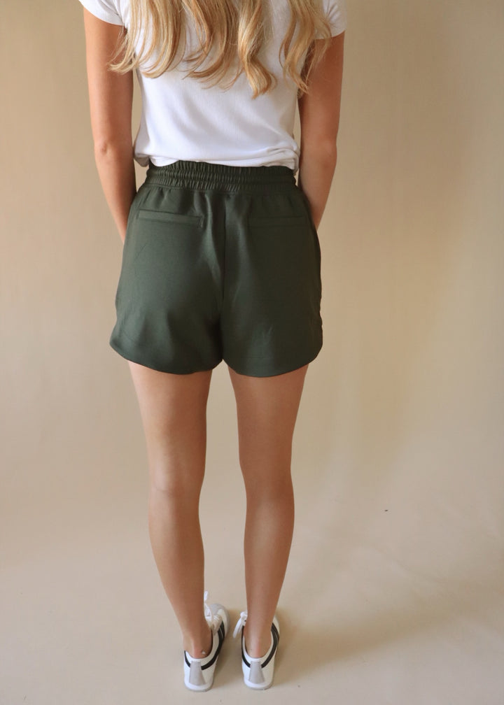 Scuba Elastic Waist Shorts in Dark Olive