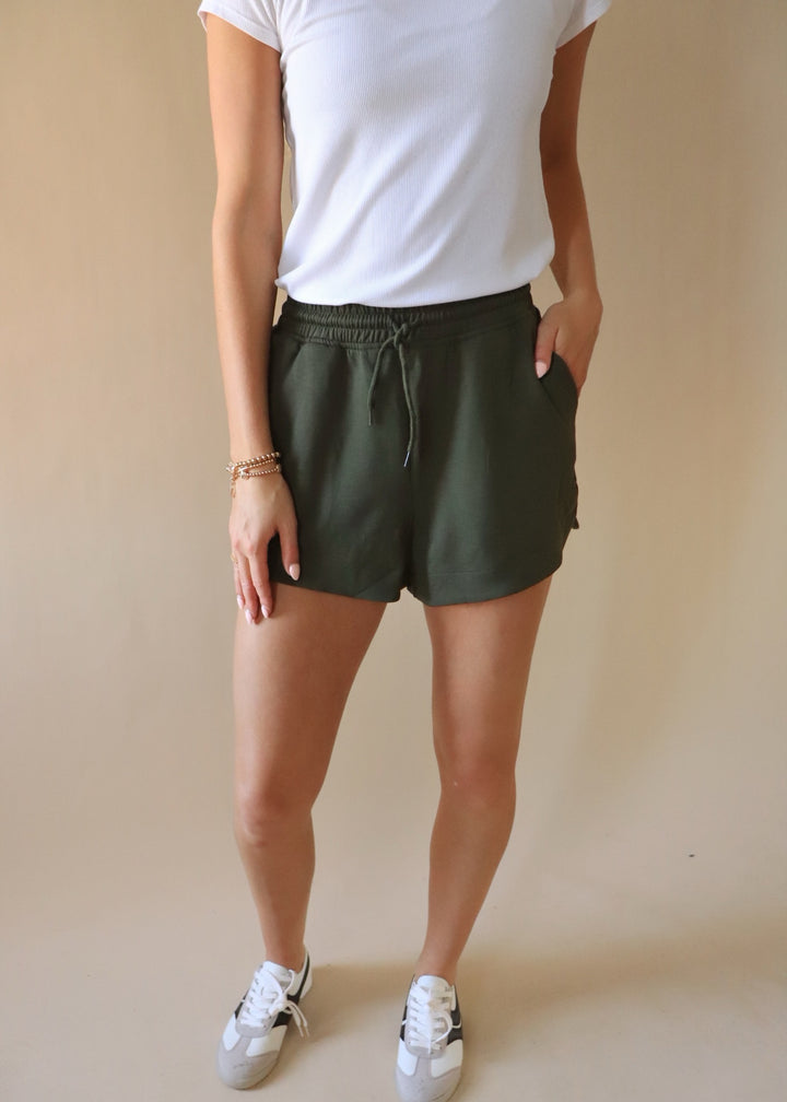 Scuba Elastic Waist Shorts in Dark Olive