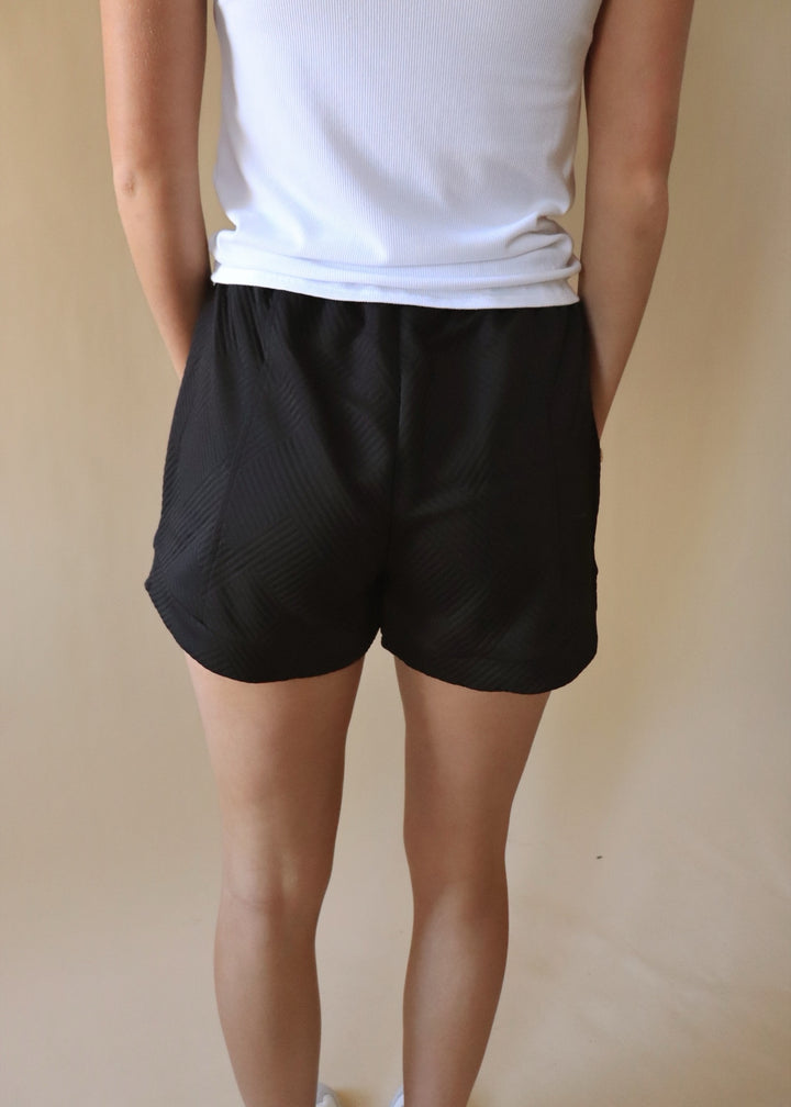 Textured Drawstring Shorts in Black