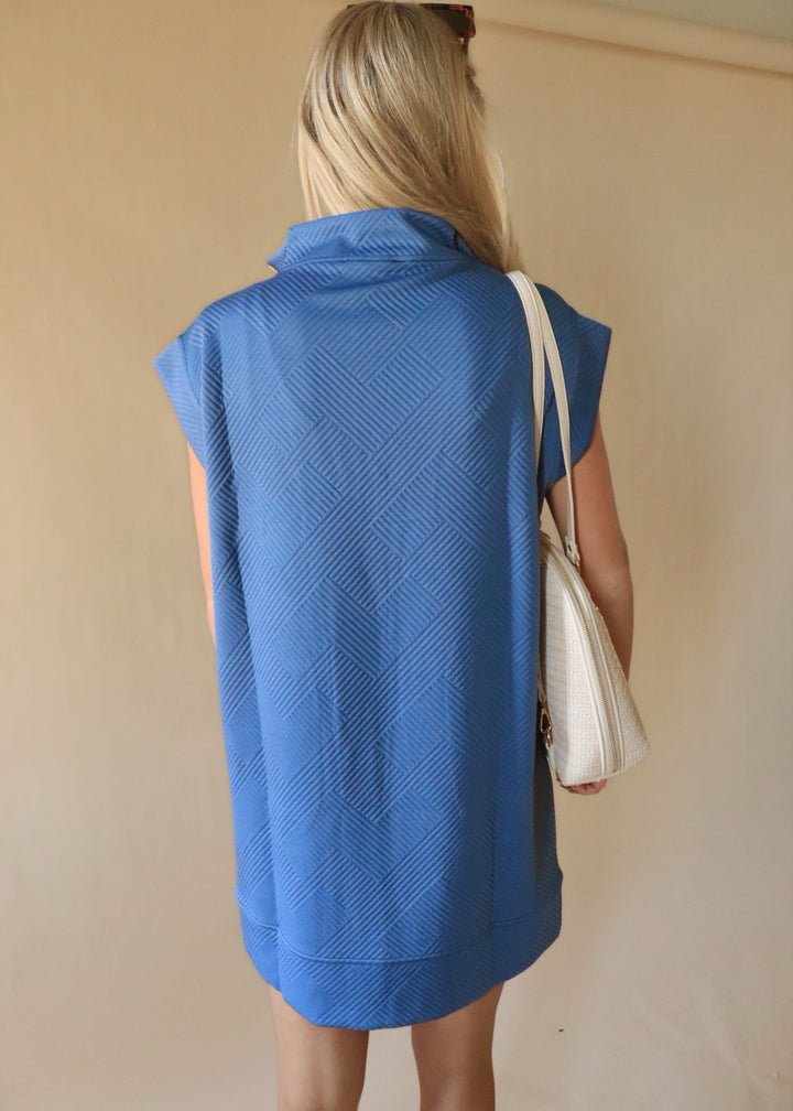 Textured Quarter Zip Dress in Dusty Blue