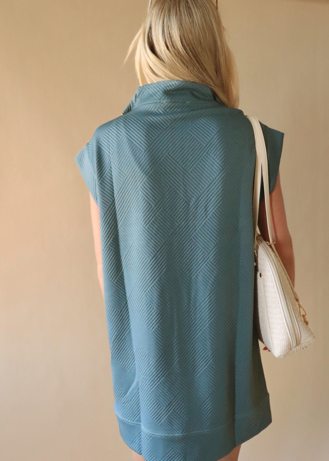 Textured Quarter Zip Dress in Ash Jade