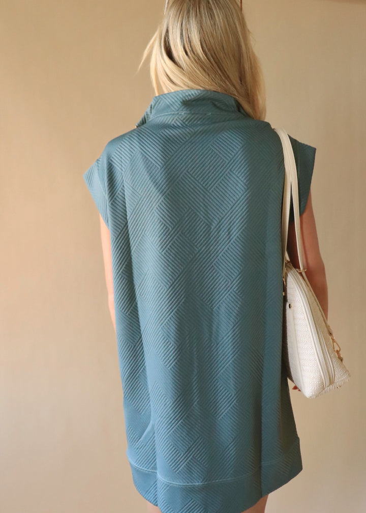 Textured Quarter Zip Dress in Ash Jade