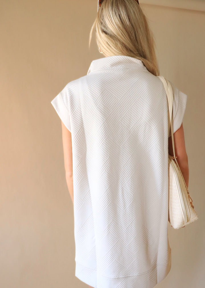 Textured Quarter Zip Dress in Sand Beige