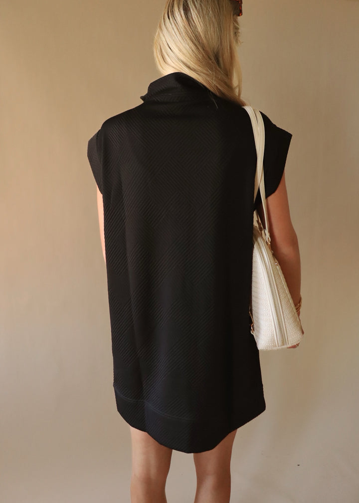 Textured Quarter Zip Dress in Black