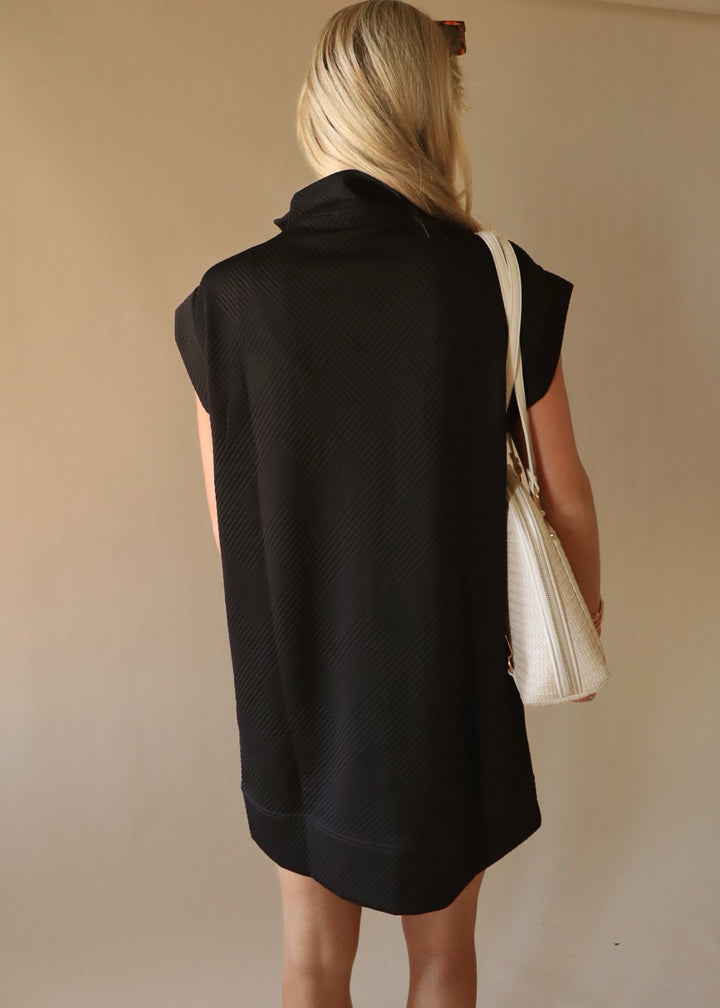 Textured Quarter Zip Dress in Black