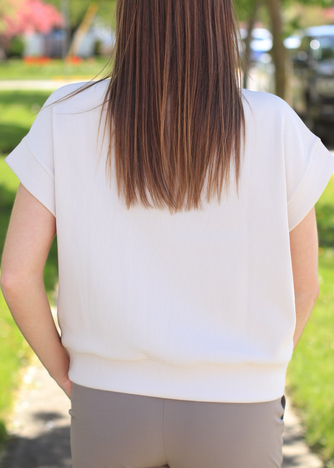Mariah Ribbed  Half Zip in. Sand Beige