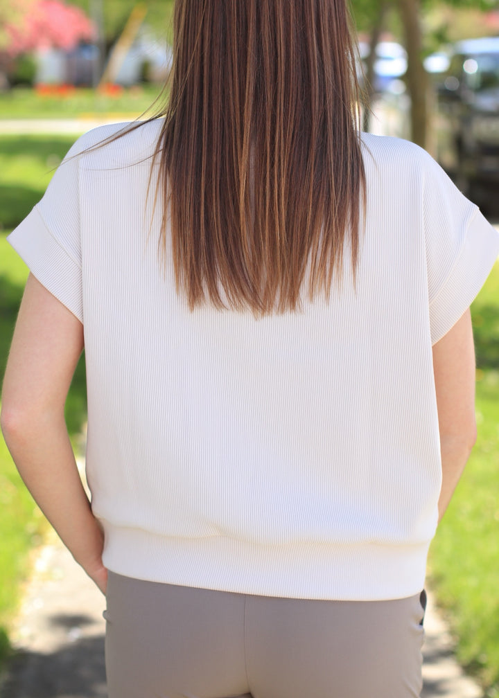 Mariah Ribbed  Half Zip in. Sand Beige