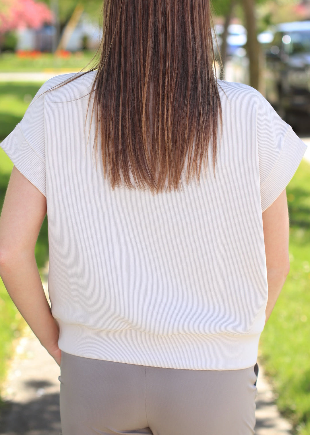 Mariah Ribbed  Half Zip in. Sand Beige