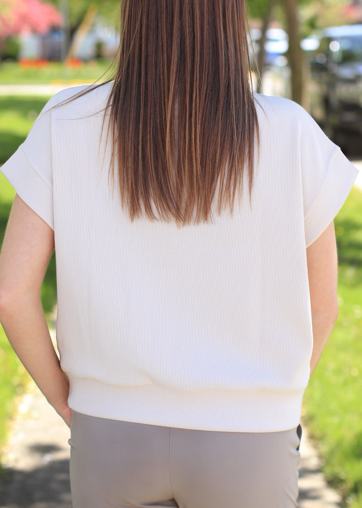 Mariah Ribbed  Half Zip in. Sand Beige