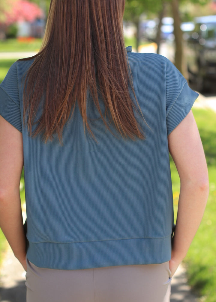 Mariah Ribbed  Half Zip in Ash Jade