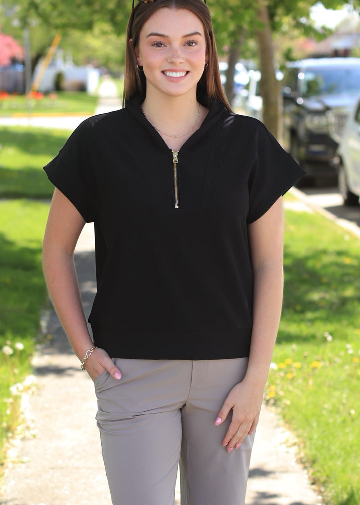 Mariah Ribbed  Half Zip in Black