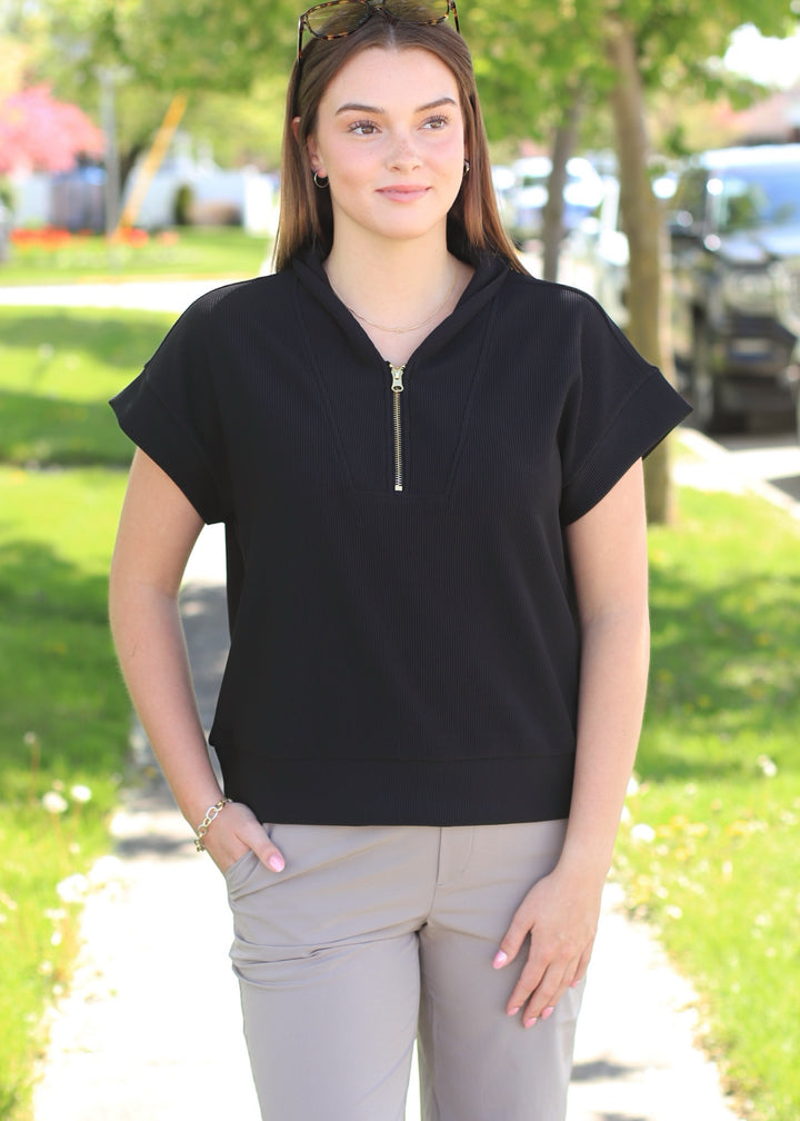 Mariah Ribbed  Half Zip in Black