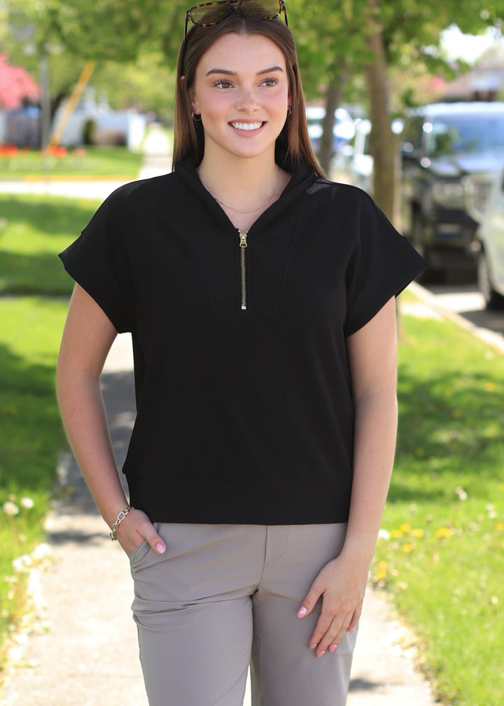 Mariah Ribbed  Half Zip in Black