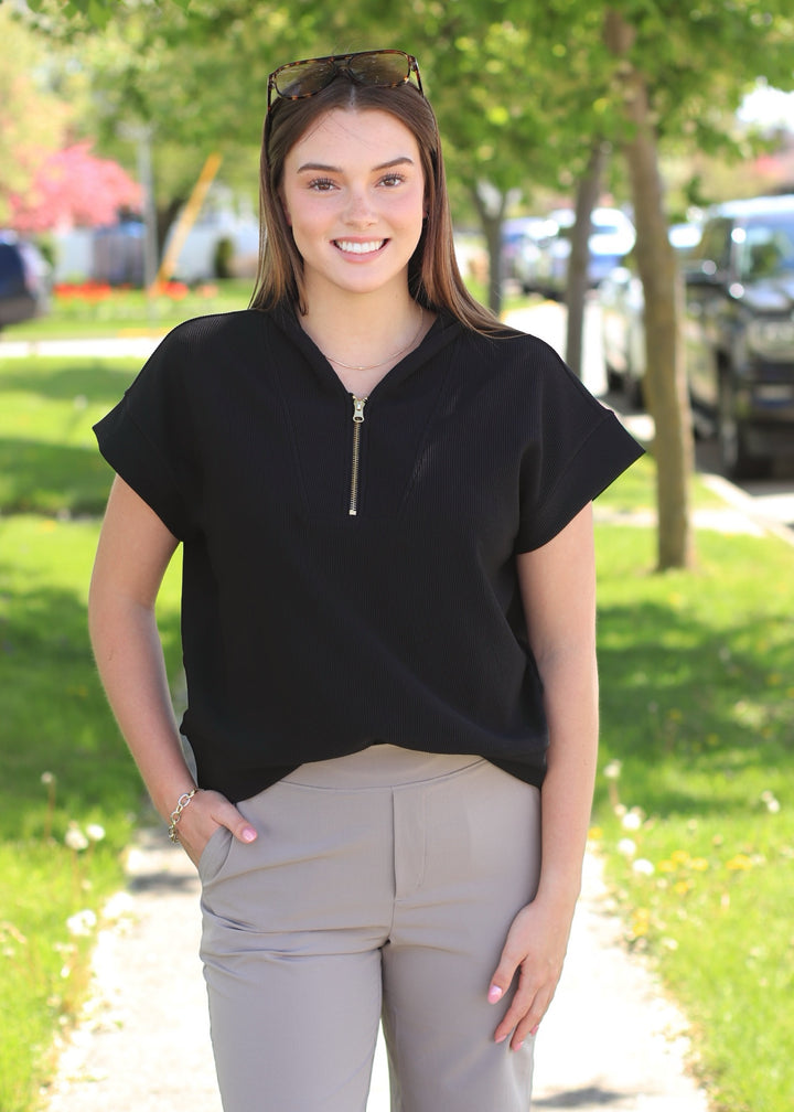 Mariah Ribbed  Half Zip in Black