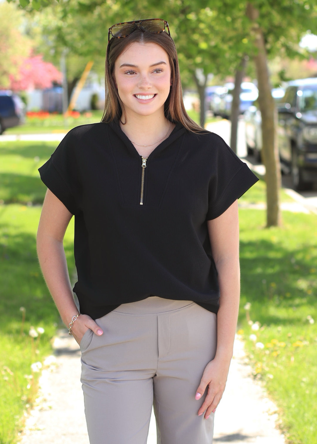 Mariah Ribbed  Half Zip in Black