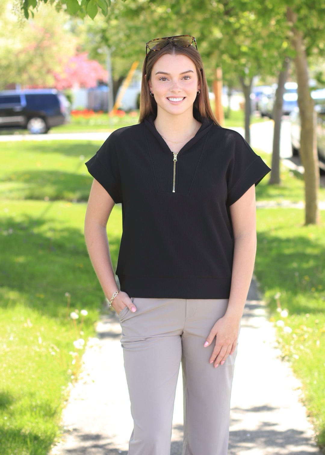 Mariah Ribbed  Half Zip in Black