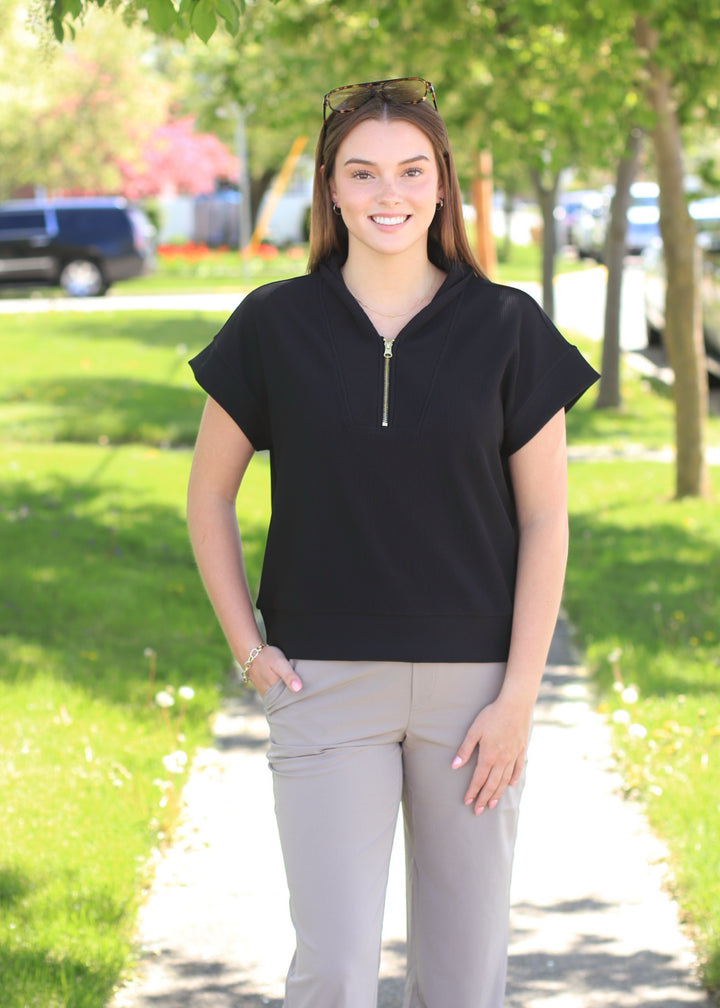 Mariah Ribbed  Half Zip in Black